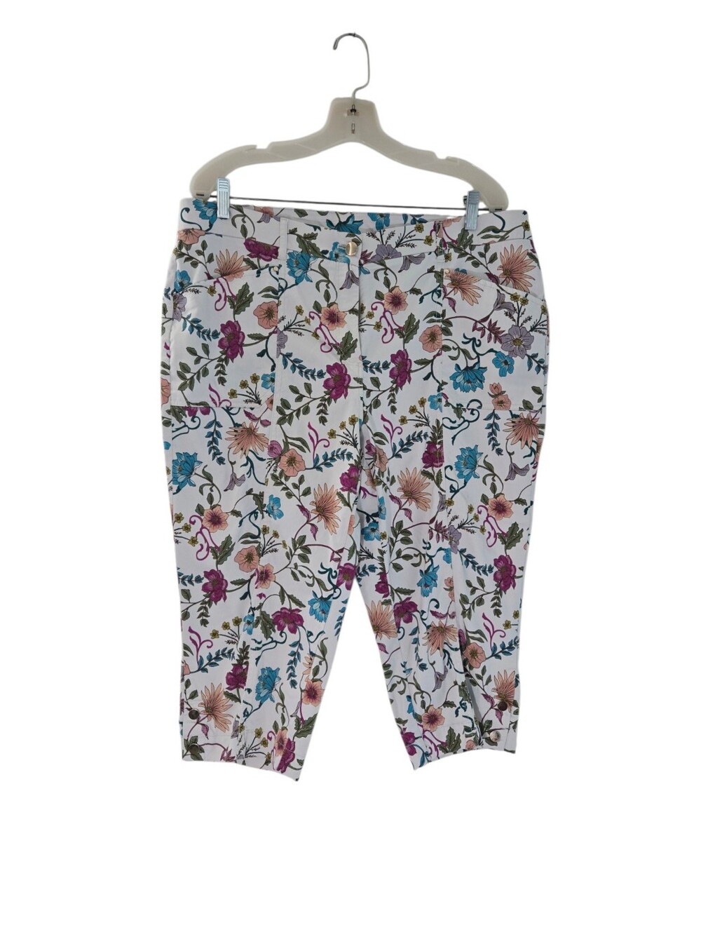 Chico's White Floral Print Capri Pants Sze 16